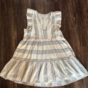 SAYLOR Cream and Blue Striped Dress
